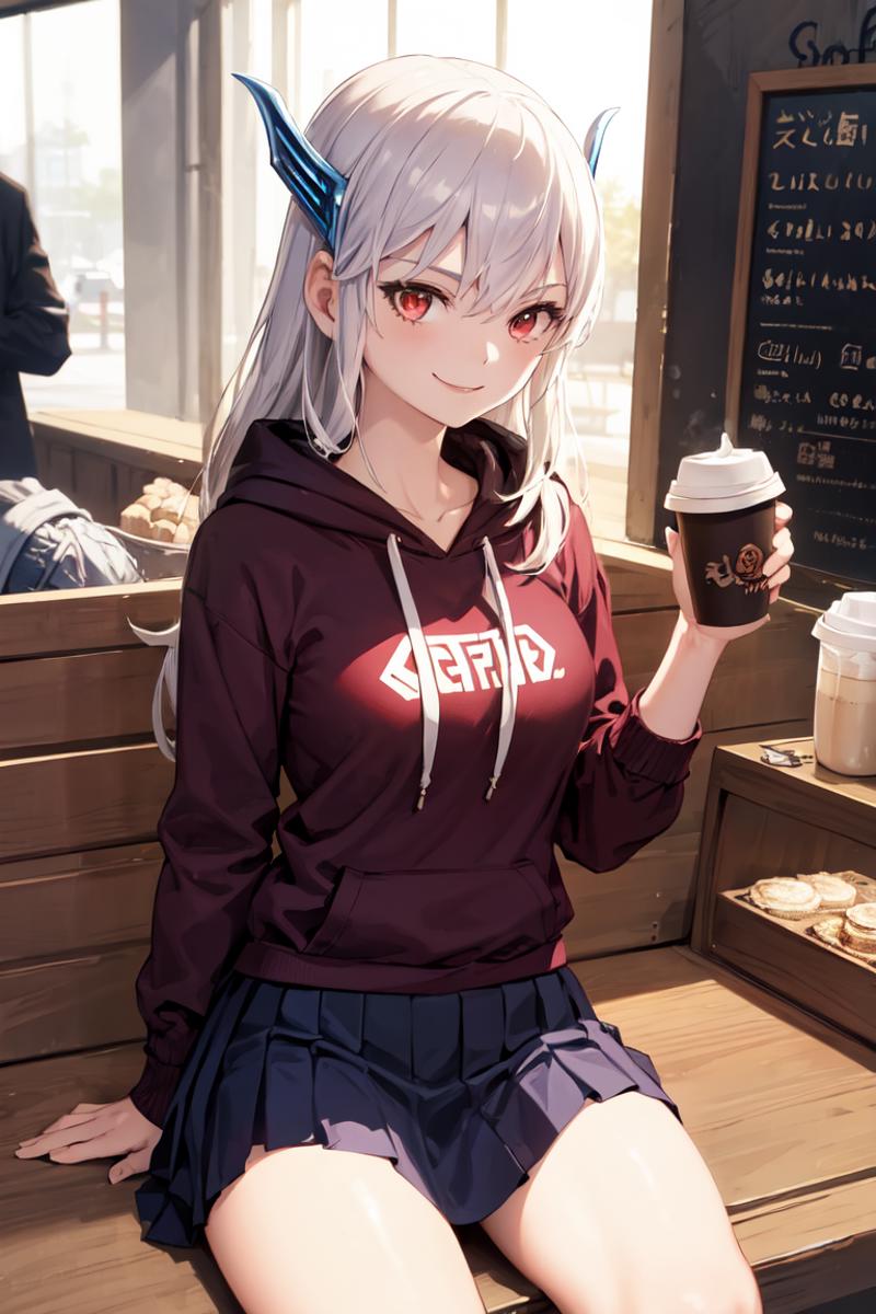 04216-4261963494-masterpiece, best quality, absurdres, perfect anatomy, 1girl, solo, KyoukaUzen, hair ornament, sitting, coffee shop, hoodie, ple.png